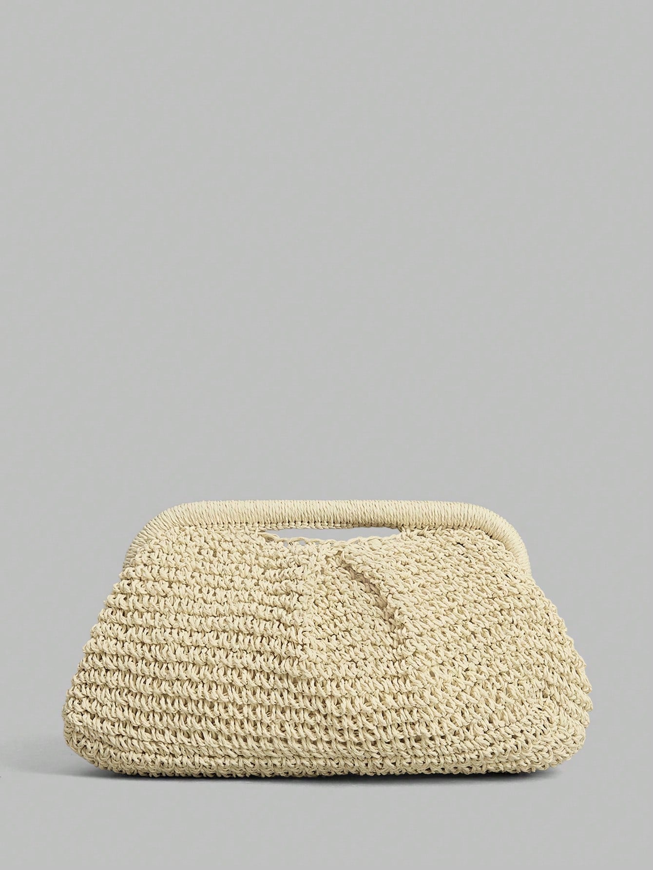 Ontre Stylish Handmade Beige Straw Pleated Cloud Clutch Bag, Suitable For Vacation Travel Beach, Bohemia