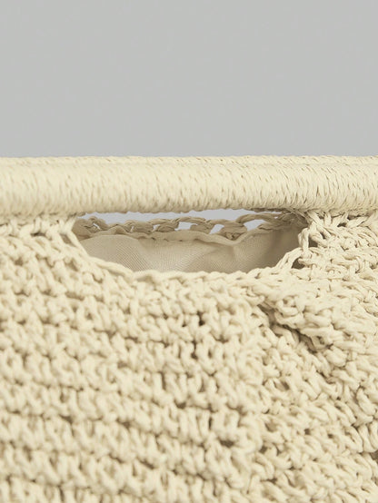 Ontre Stylish Handmade Beige Straw Pleated Cloud Clutch Bag, Suitable For Vacation Travel Beach, Bohemia