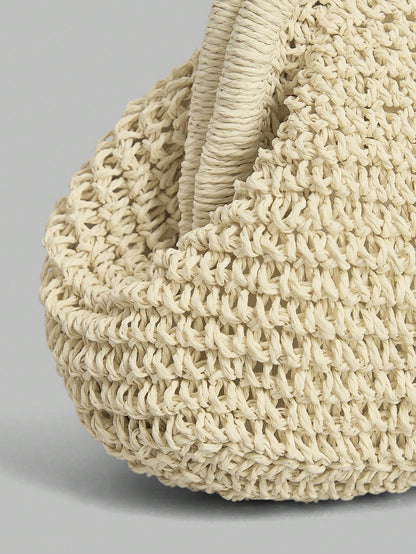 Ontre Stylish Handmade Beige Straw Pleated Cloud Clutch Bag, Suitable For Vacation Travel Beach, Bohemia