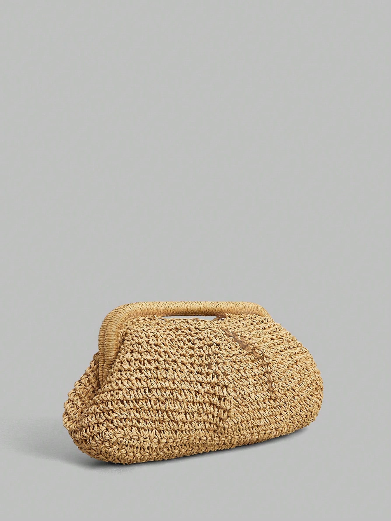 Ontre Stylish Handmade Khaki Straw Pleated Cloud Clutch Bag, Suitable For Vacation Travel Beach, Bohemia