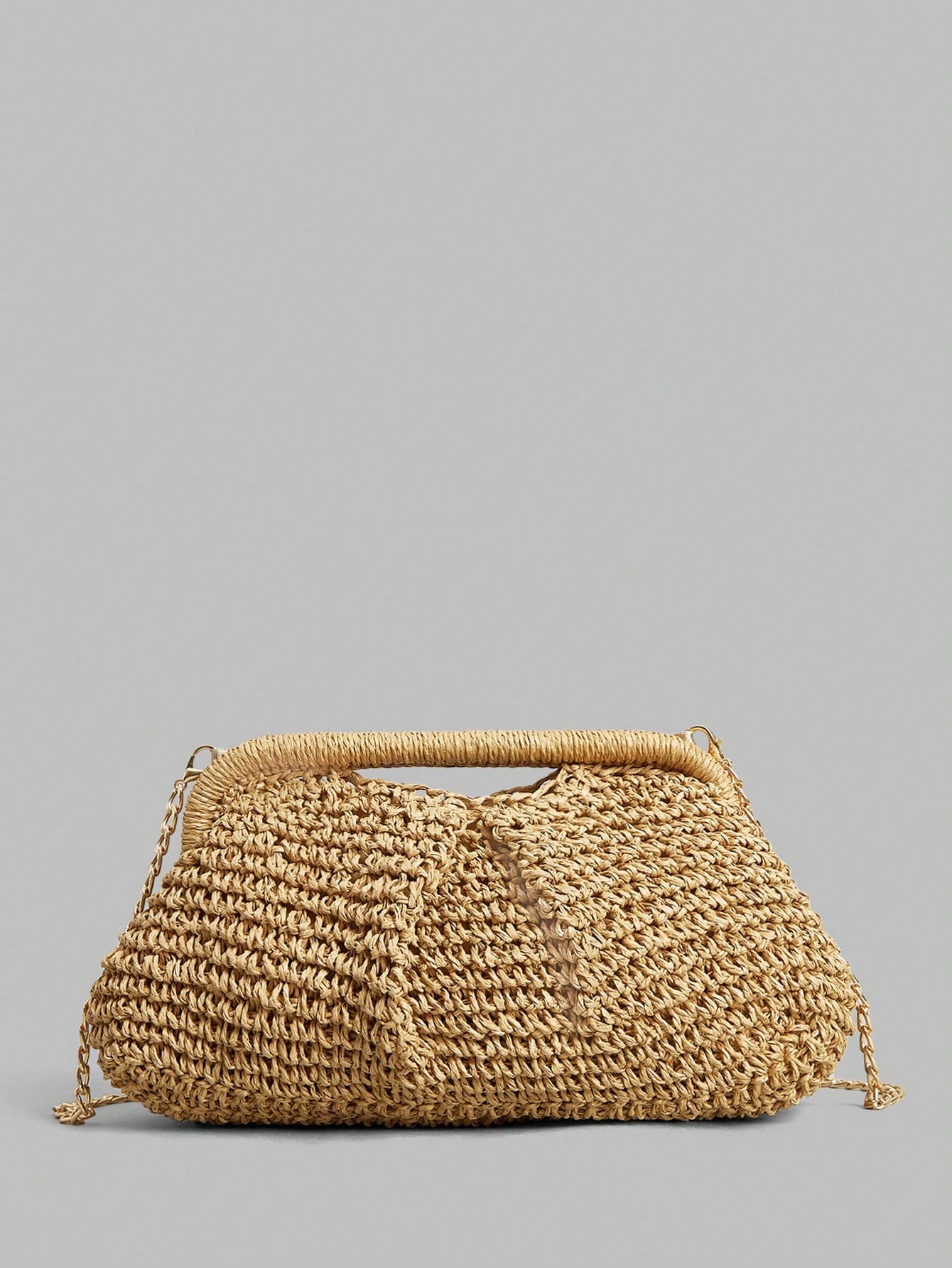 Ontre Stylish Handmade Khaki Straw Pleated Cloud Clutch Bag, Suitable For Vacation Travel Beach, Bohemia