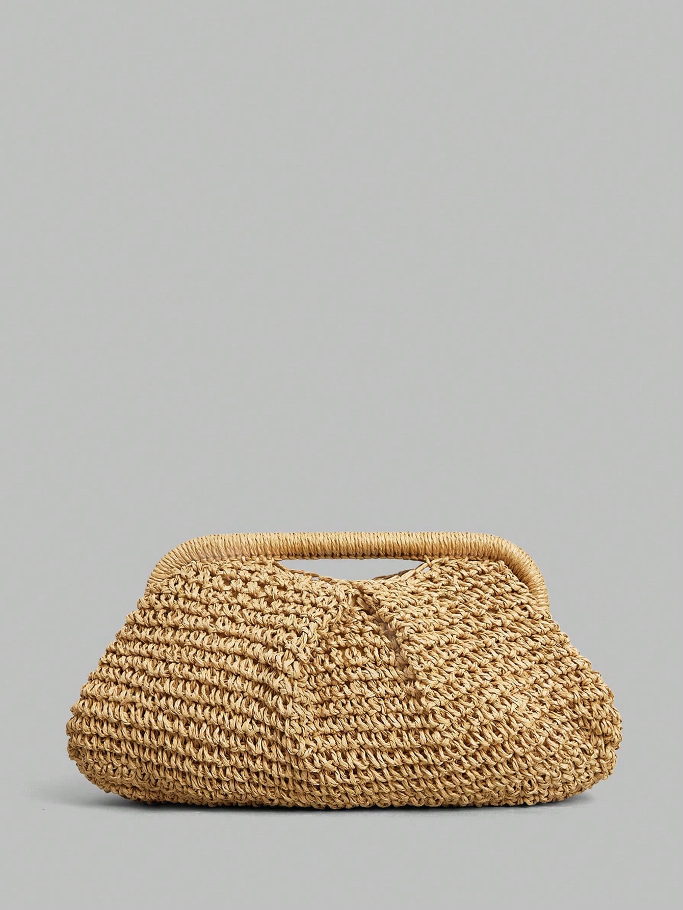 Ontre Stylish Handmade Khaki Straw Pleated Cloud Clutch Bag, Suitable For Vacation Travel Beach, Bohemia
