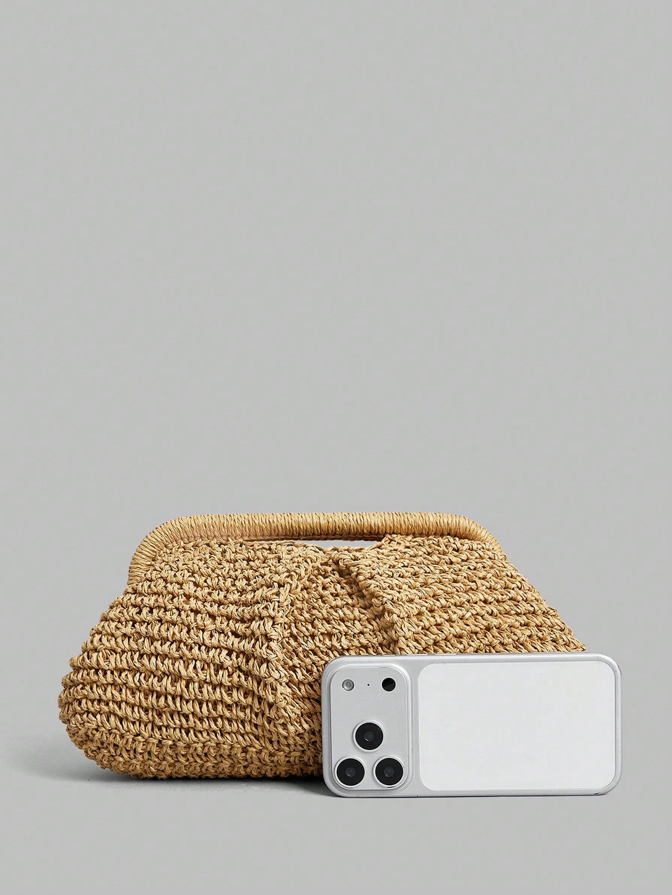 Ontre Stylish Handmade Khaki Straw Pleated Cloud Clutch Bag, Suitable For Vacation Travel Beach, Bohemia