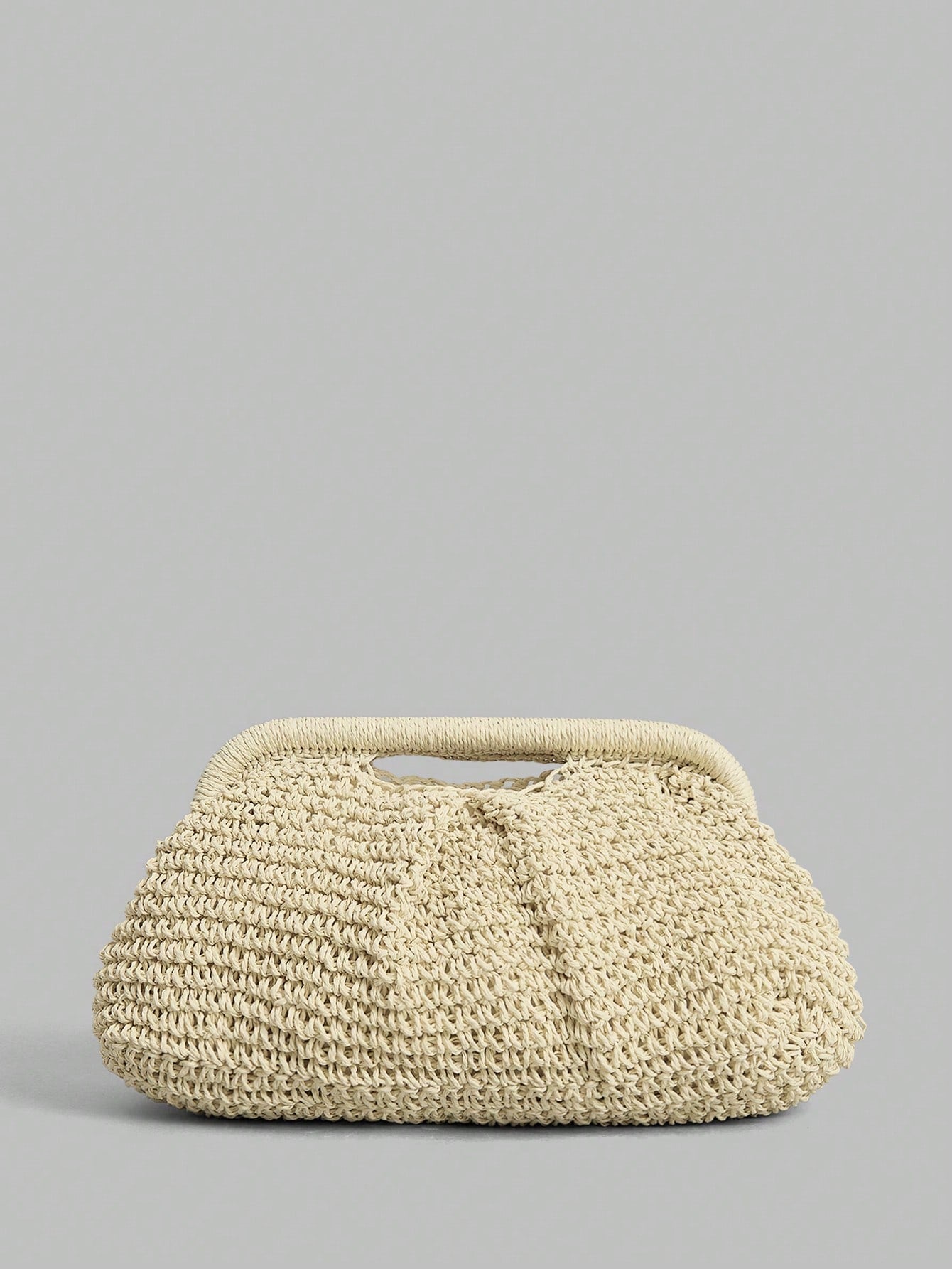 Ontre Stylish Handmade Khaki Straw Pleated Cloud Clutch Bag, Suitable For Vacation Travel Beach, Bohemia