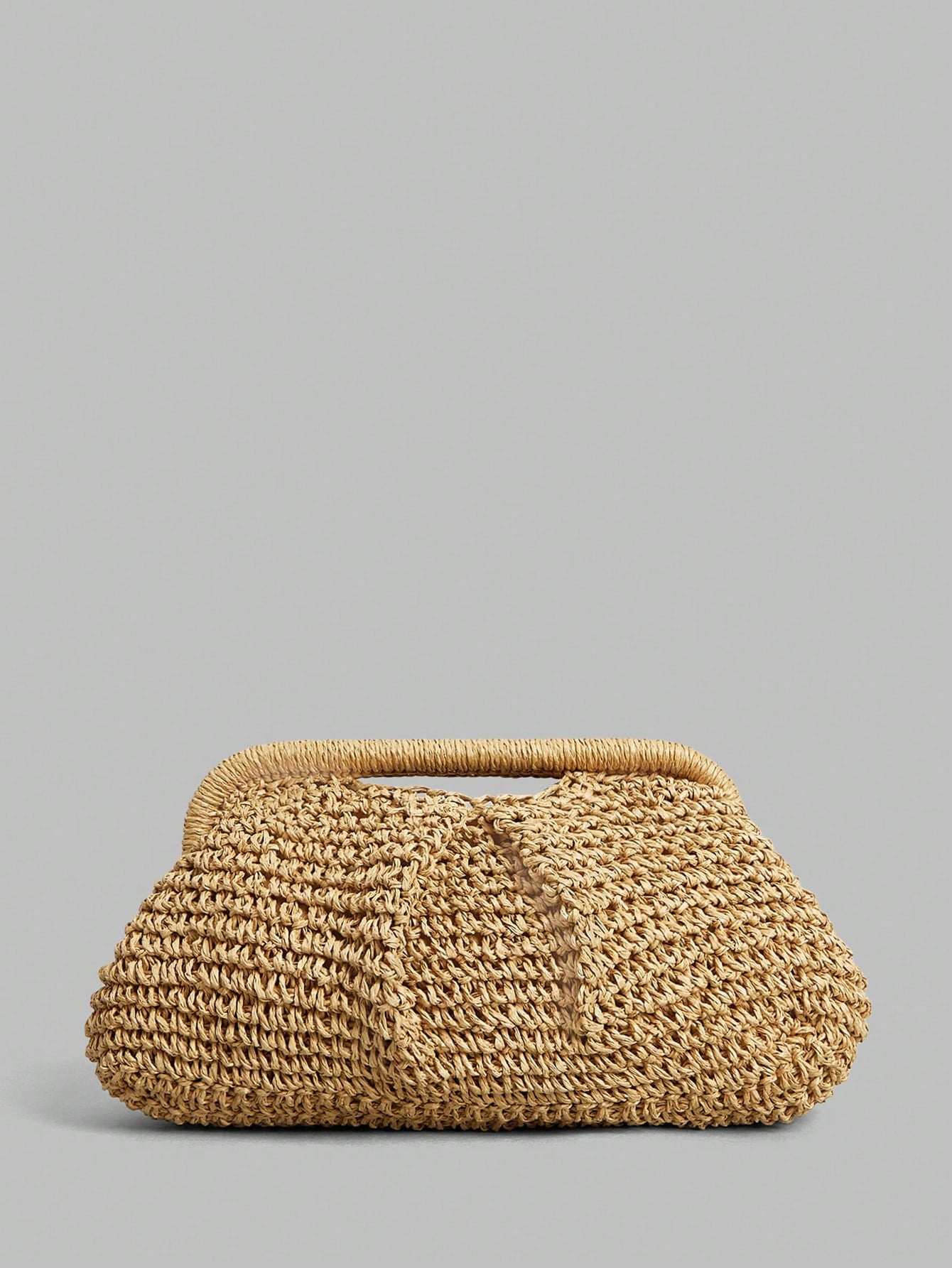 Ontre Stylish Handmade Khaki Straw Pleated Cloud Clutch Bag, Suitable For Vacation Travel Beach, Bohemia
