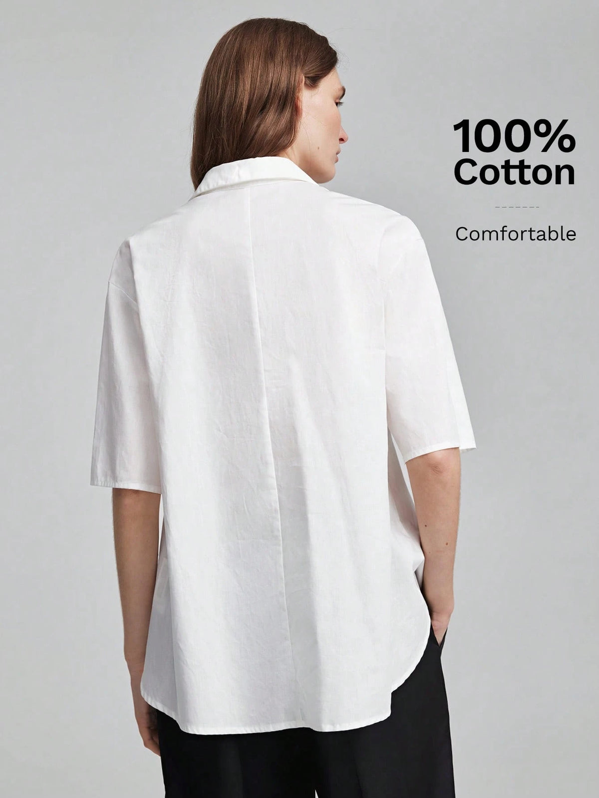 Ontre Women's White Fitted Shirt Lapel Collar, Regular Shoulders, Short Sleeves, All-Season Elegant French Office Wear, Blouse Summer Teachers' Day