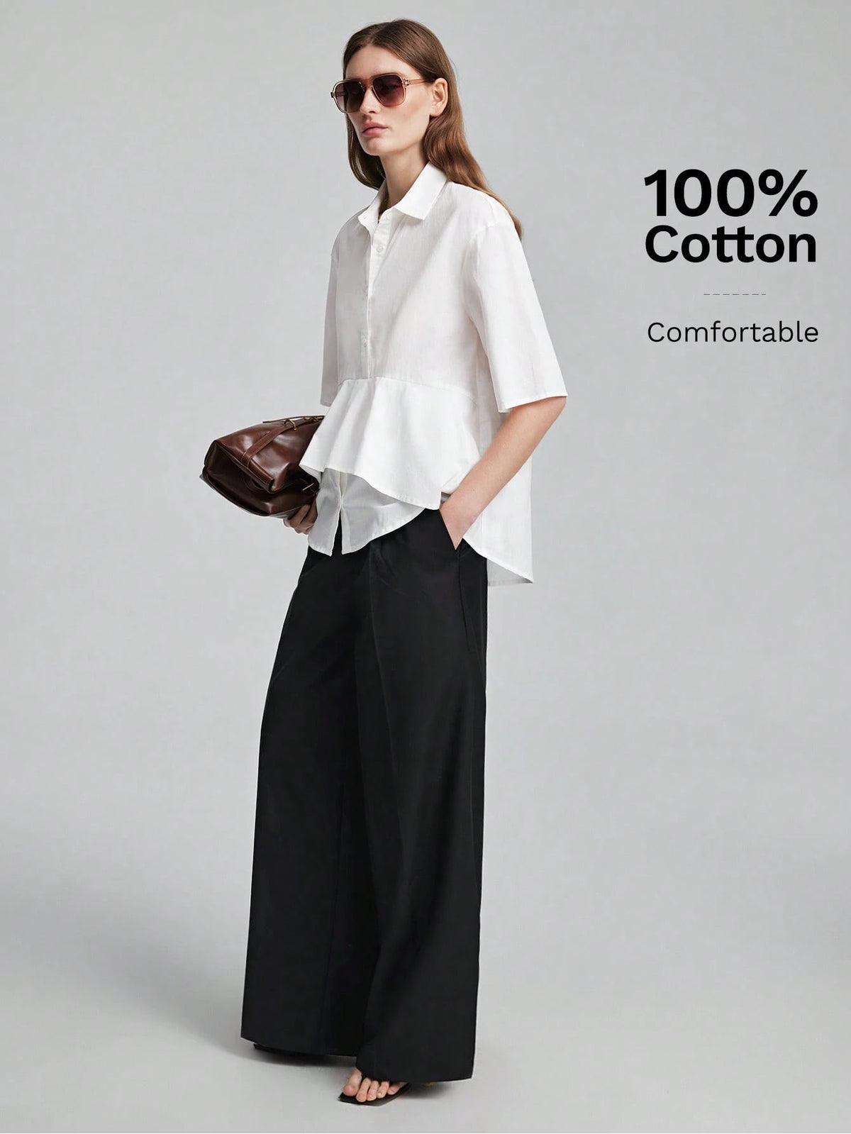 Ontre Women's White Fitted Shirt Lapel Collar, Regular Shoulders, Short Sleeves, All-Season Elegant French Office Wear, Blouse Summer Teachers' Day