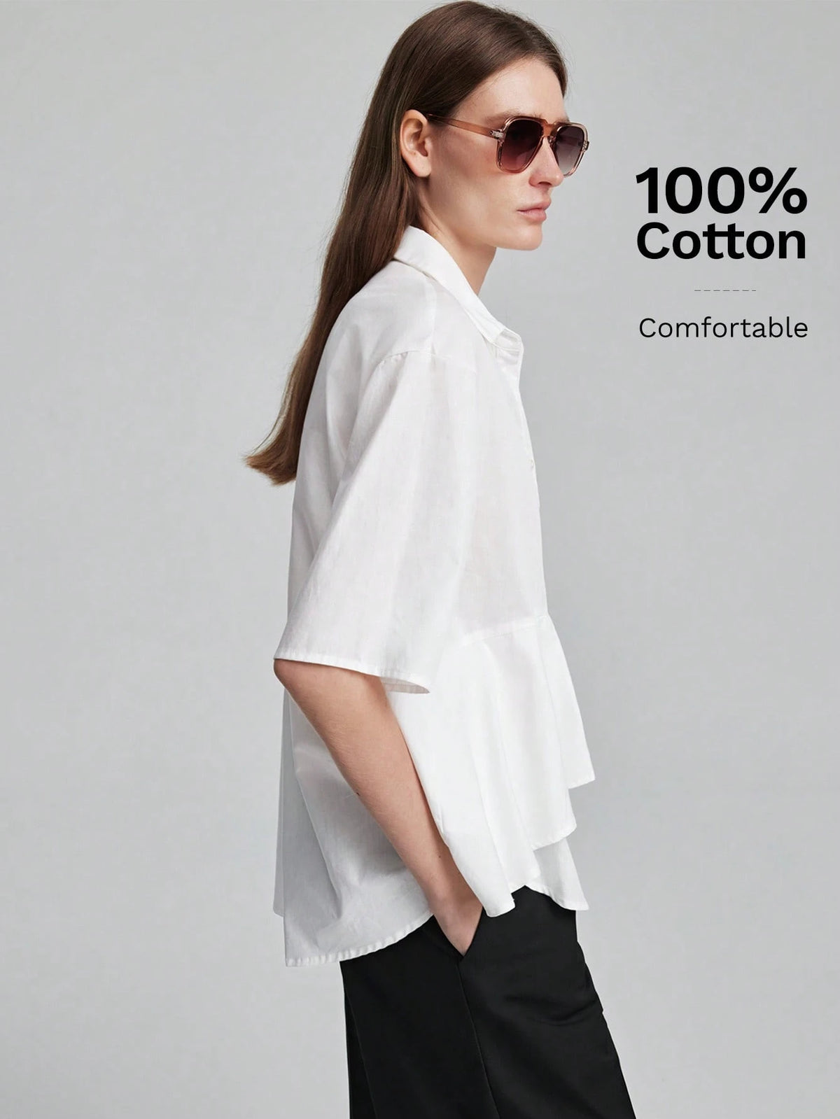 Ontre Women's White Fitted Shirt Lapel Collar, Regular Shoulders, Short Sleeves, All-Season Elegant French Office Wear, Blouse Summer Teachers' Day