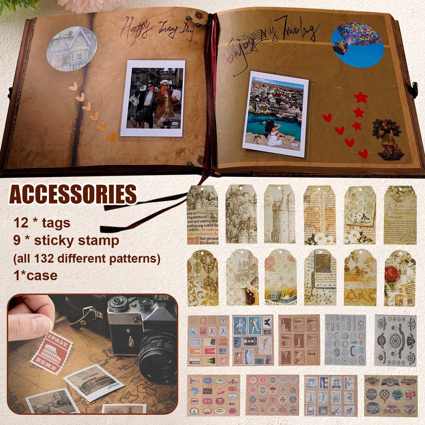 Our Adventure Book Retro Vintage, 146 Pages DIY Scrapbook Photo Album Travel Diary, Multipurpose Guestbook Memory Journal, Ideal Gift For Wedding Anniversary Travel Baby Friends Souvenir Keepsake