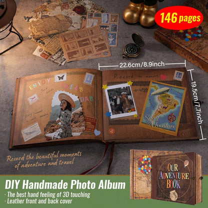 Our Adventure Book Retro Vintage, 146 Pages DIY Scrapbook Photo Album Travel Diary, Multipurpose Guestbook Memory Journal, Ideal Gift For Wedding Anniversary Travel Baby Friends Souvenir Keepsake