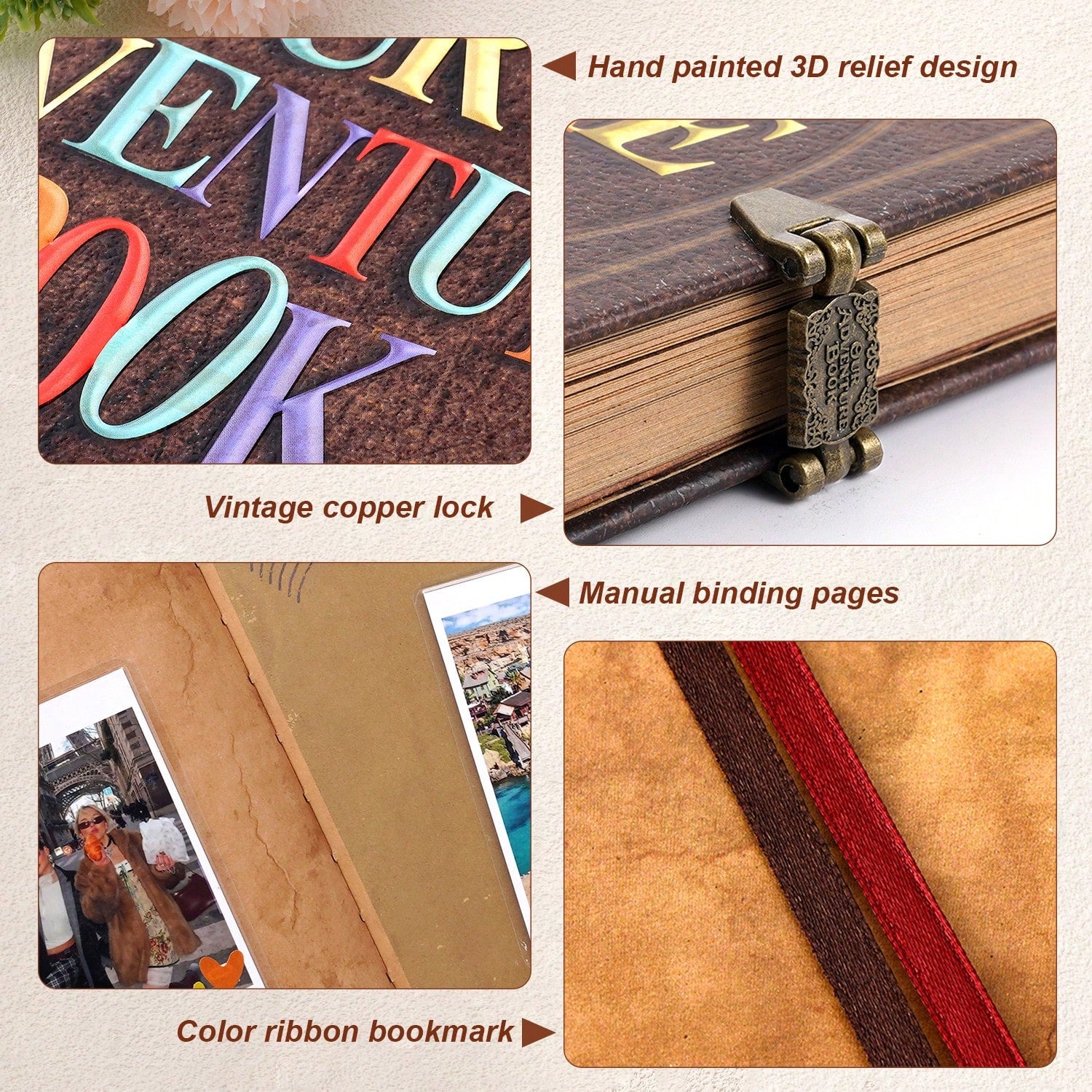 Our Adventure Book Retro Vintage, 146 Pages DIY Scrapbook Photo Album Travel Diary, Multipurpose Guestbook Memory Journal, Ideal Gift For Wedding Anniversary Travel Baby Friends Souvenir Keepsake