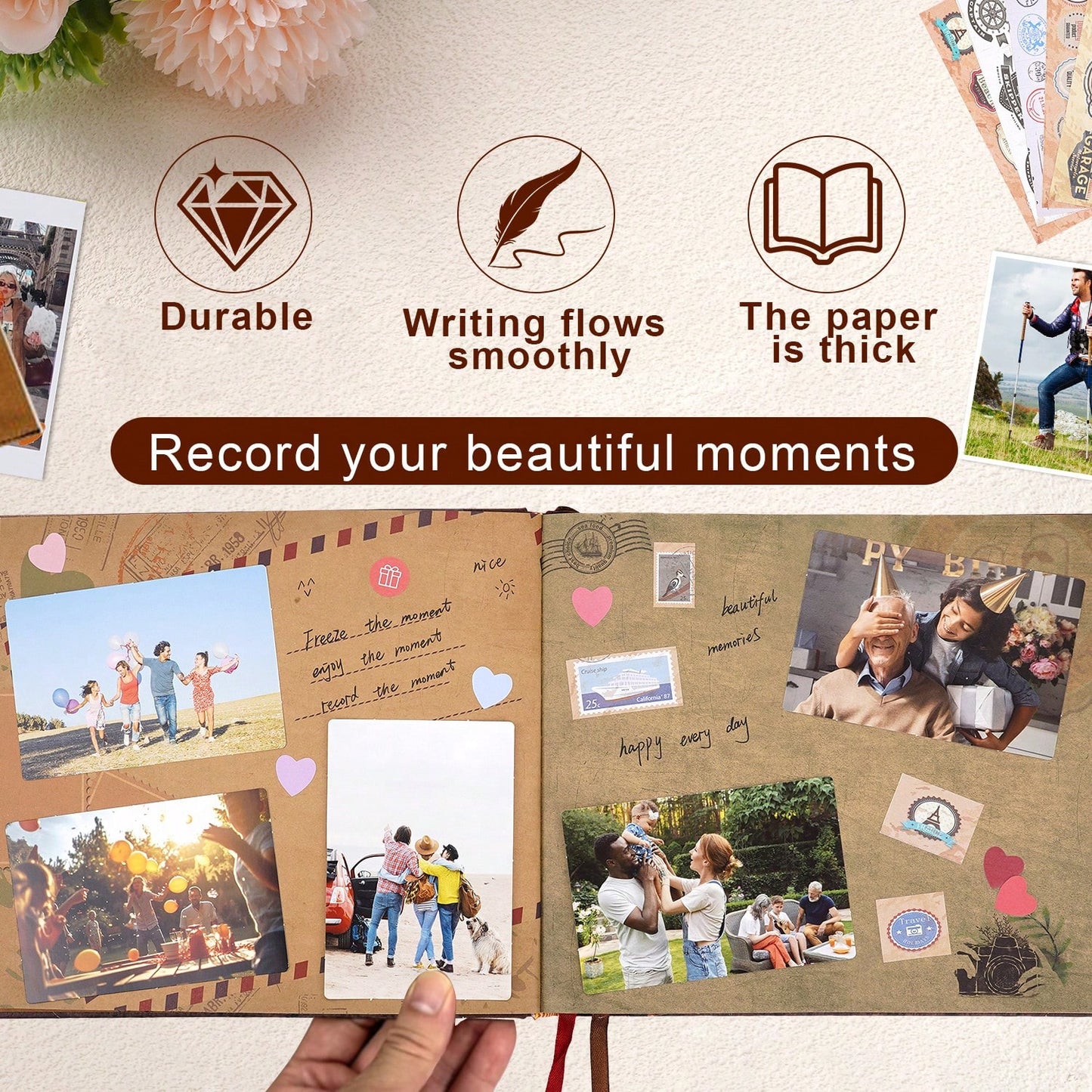 Our Adventure Book Retro Vintage, 146 Pages DIY Scrapbook Photo Album Travel Diary, Multipurpose Guestbook Memory Journal, Ideal Gift For Wedding Anniversary Travel Baby Friends Souvenir Keepsake
