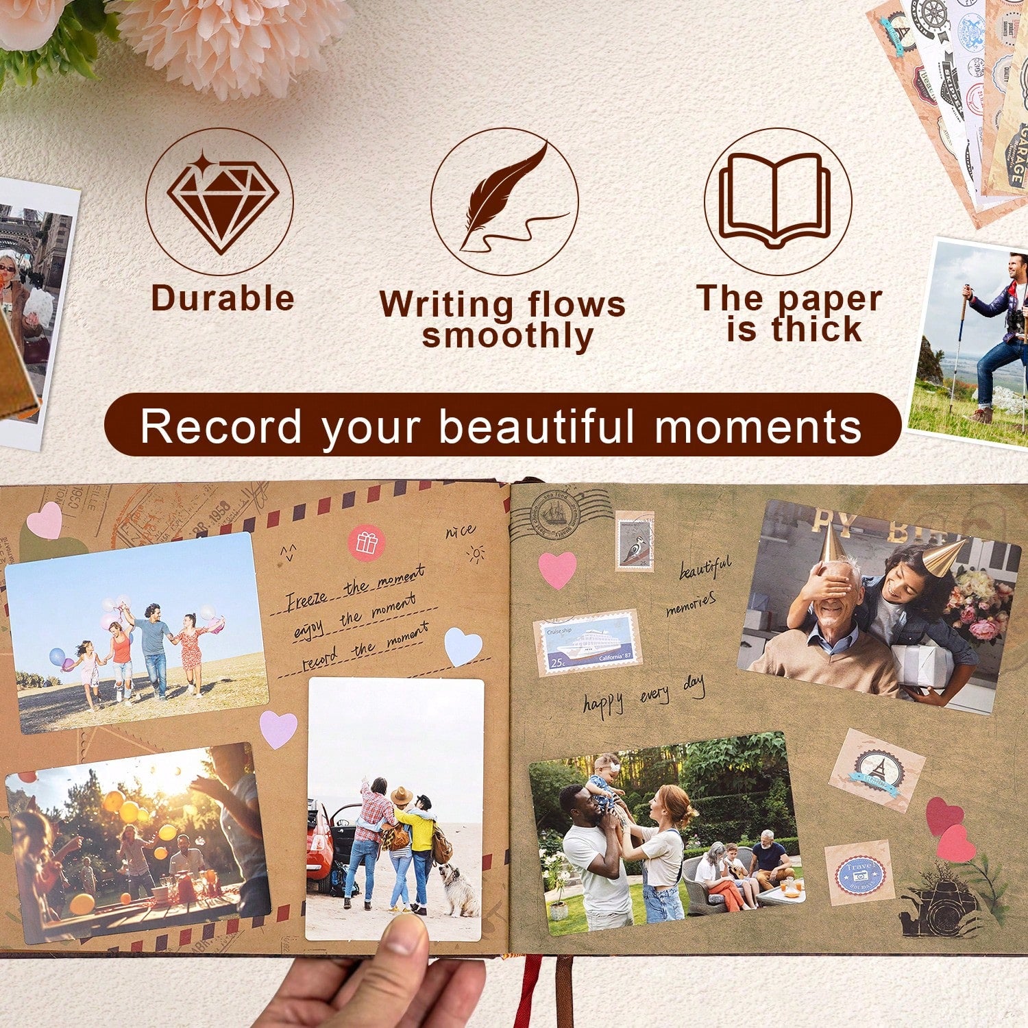 Our Adventure Book Retro Vintage, 146 Pages DIY Scrapbook Photo Album Travel Diary, Multipurpose Guestbook Memory Journal, Ideal Gift For Wedding Anniversary Travel Baby Friends Souvenir Keepsake
