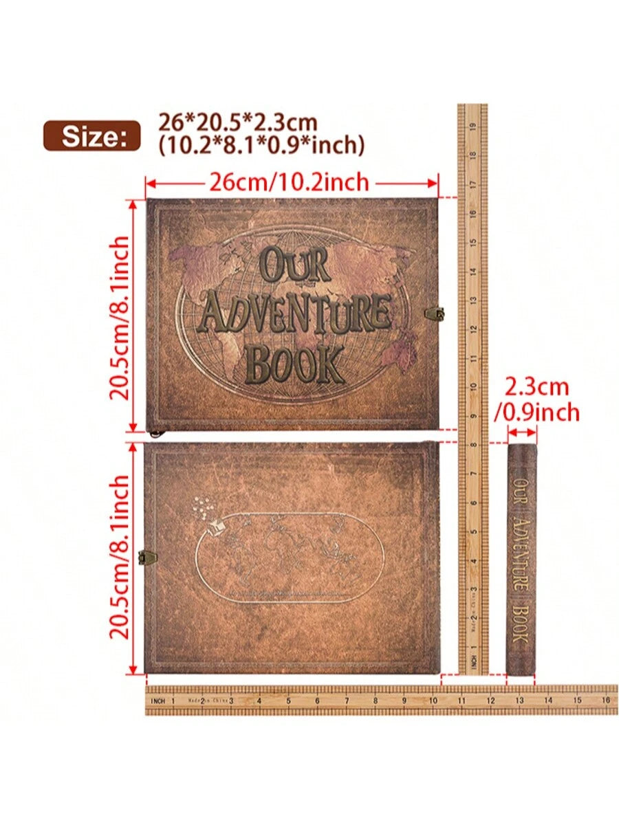 Our Adventure Book Scrapbook 180 Pages Photo Album, DIY Handmade Memory Travel Diary Photo Book Journal Scrapbook,Embossed Letter Leather Cover For Anniversary,Wedding,Valentines Day Gifts. Green/Blu