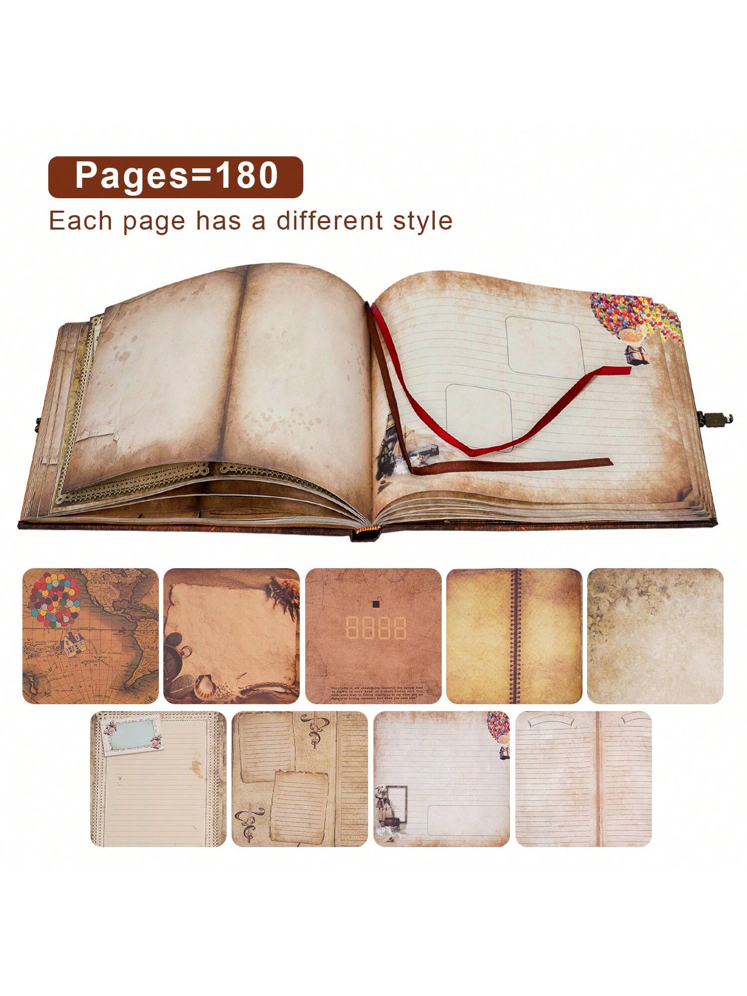 Our Adventure Book Scrapbook 180 Pages Photo Album, DIY Handmade Memory Travel Diary Photo Book Journal Scrapbook,Embossed Letter Leather Cover For Anniversary,Wedding,Valentines Day Gifts. Green/Blu