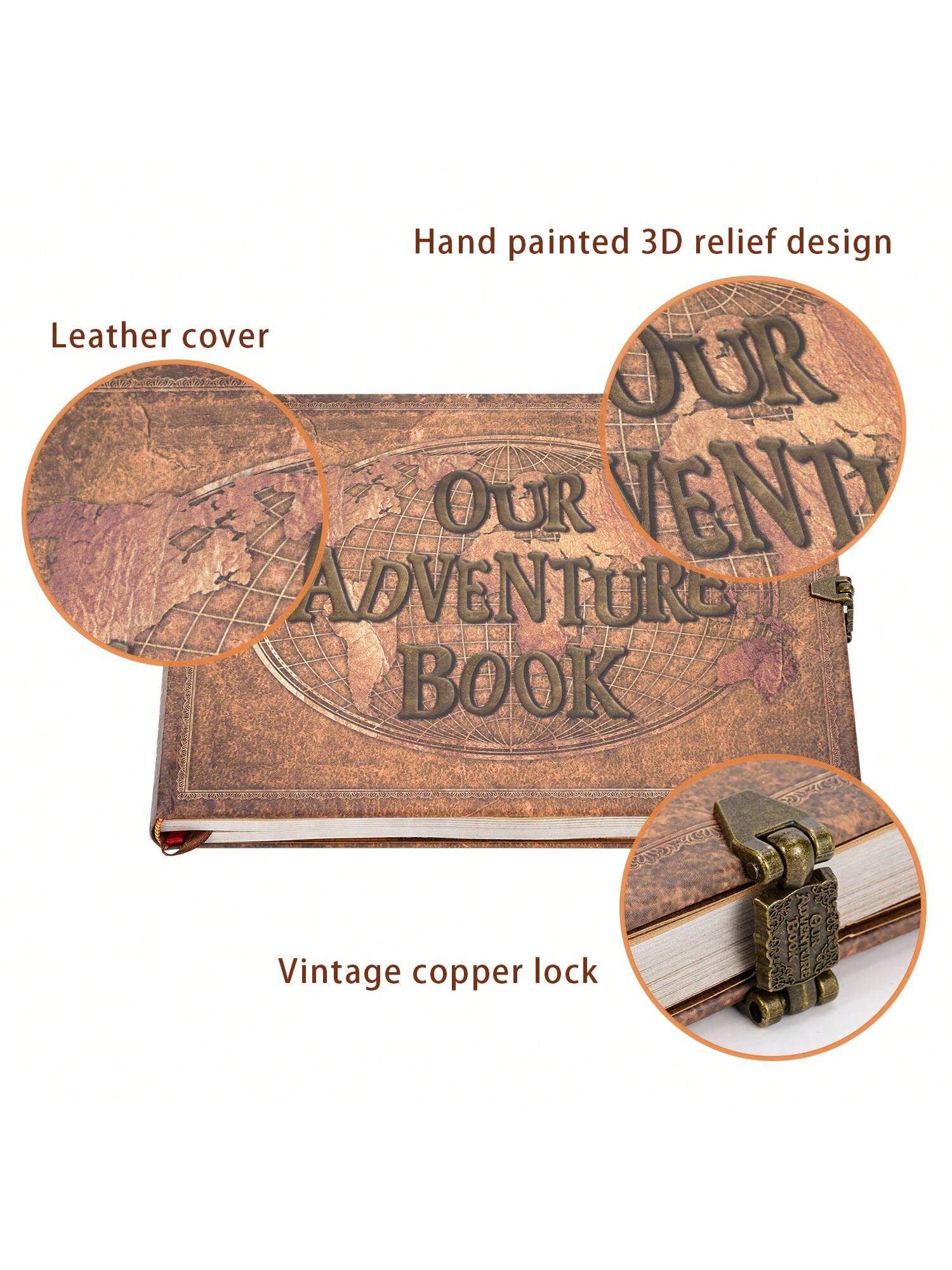 Our Adventure Book Scrapbook 180 Pages Photo Album, DIY Handmade Memory Travel Diary Photo Book Journal Scrapbook,Embossed Letter Leather Cover For Anniversary,Wedding,Valentines Day Gifts. Green/Blu