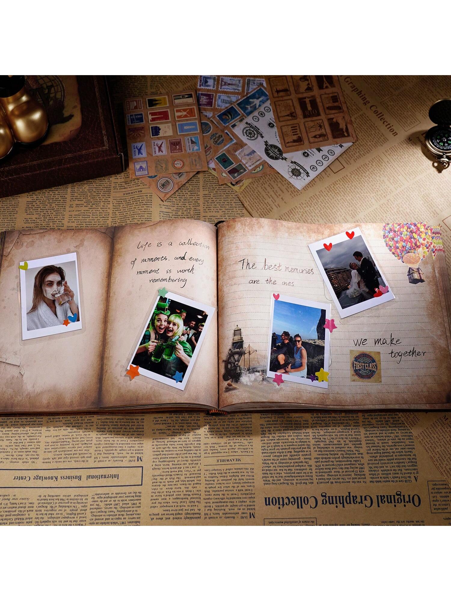 Our Adventure Book Scrapbook 180 Pages Photo Album, DIY Handmade Memory Travel Diary Photo Book Journal Scrapbook,Embossed Letter Leather Cover For Anniversary,Wedding,Valentines Day Gifts. Green/Blu