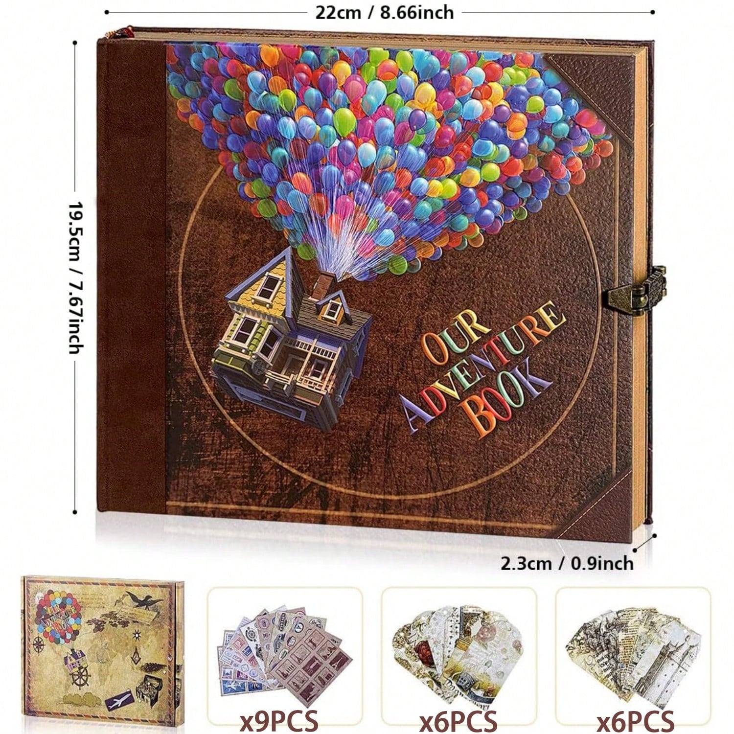 Our Adventure Book Travel Diary Photo Book- 11.14x9.44inch 73 Sheets/146 Pages Scrapbook, Photo Album, Retro Style Travel Souvenir, Vintage Guestbook DIY Anniversary Wedding Travel Writing Baby Frien