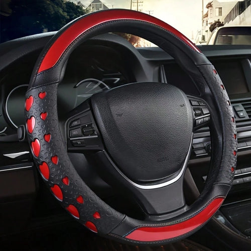 Ove Heart Design Sports Steering Wheel Cover- PU Leather Inner Ring, Enhanced Grip & Universal Fit
