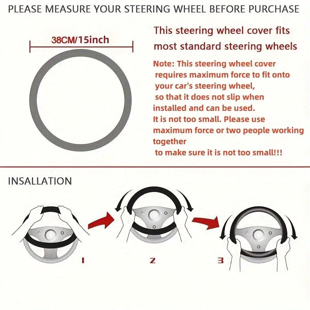 Ove Heart Design Sports Steering Wheel Cover- PU Leather Inner Ring, Enhanced Grip & Universal Fit