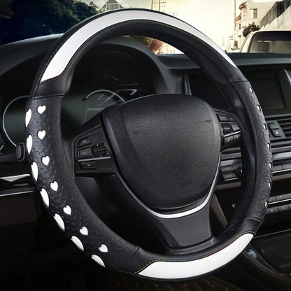 Ove Heart Design Sports Steering Wheel Cover- PU Leather Inner Ring, Enhanced Grip & Universal Fit