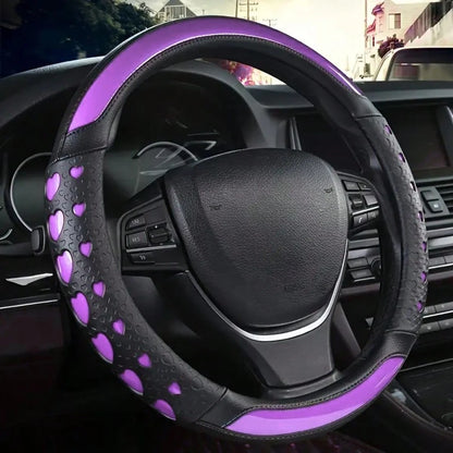 Ove Heart Design Sports Steering Wheel Cover- PU Leather Inner Ring, Enhanced Grip & Universal Fit