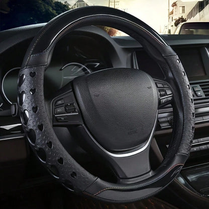 Ove Heart Design Sports Steering Wheel Cover- PU Leather Inner Ring, Enhanced Grip & Universal Fit