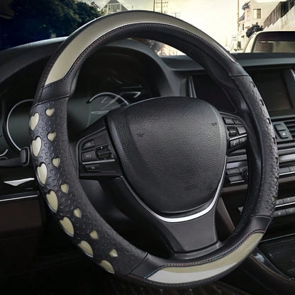 Ove Heart Design Sports Steering Wheel Cover- PU Leather Inner Ring, Enhanced Grip & Universal Fit