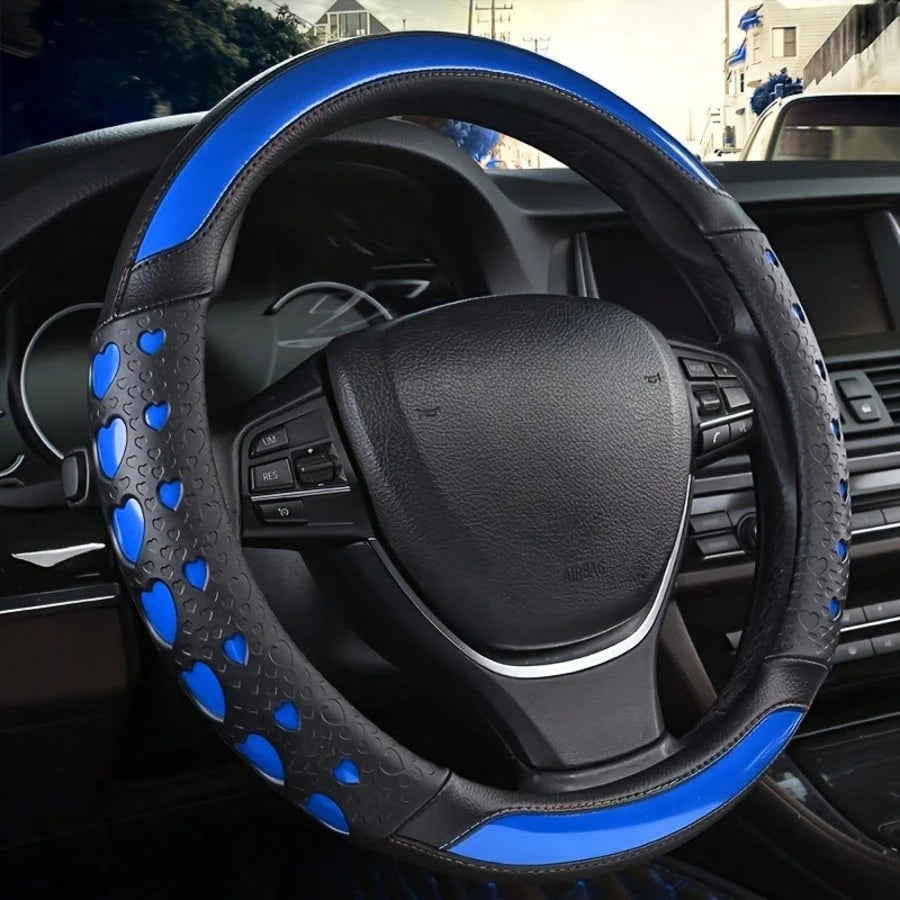 Ove Heart Design Sports Steering Wheel Cover- PU Leather Inner Ring, Enhanced Grip & Universal Fit