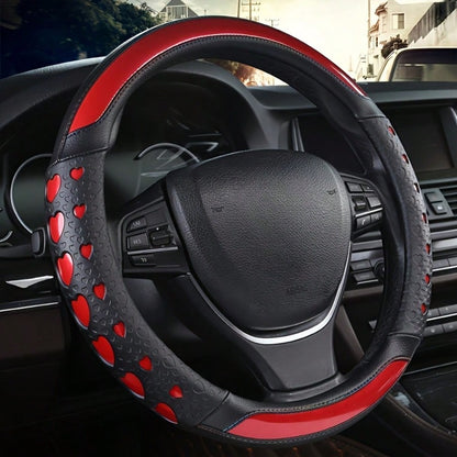 Ove Heart Design Sports Steering Wheel Cover- PU Leather Inner Ring, Enhanced Grip & Universal Fit
