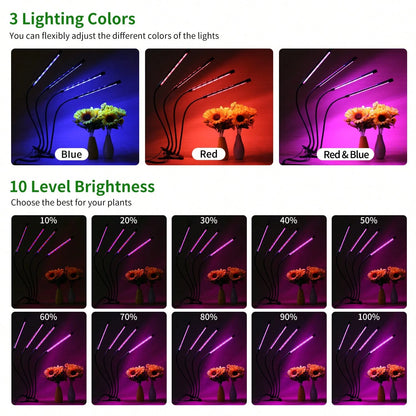 PARAKEET LED Plant Growth Lamp- 6 Head Clip Lamp, Red And Blue Light, With Timer And Dimming Function, Suitable For Indoor Succulent Seedling Cultivation And Supplementary Lighting.