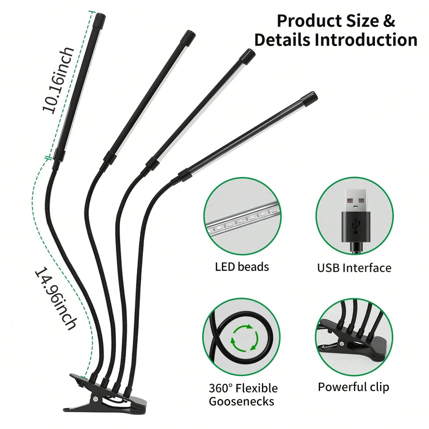 PARAKEET LED Plant Growth Lamp- 6 Head Clip Lamp, Red And Blue Light, With Timer And Dimming Function, Suitable For Indoor Succulent Seedling Cultivation And Supplementary Lighting.