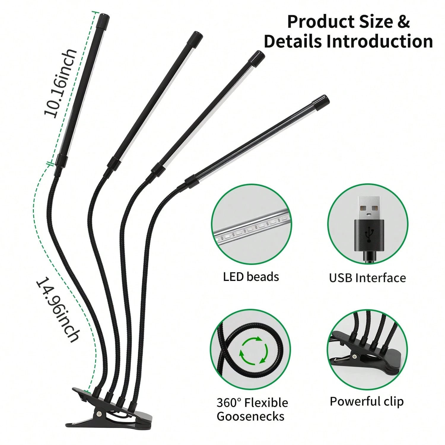 PARAKEET LED Plant Growth Lamp- 6 Head Clip Lamp, Red And Blue Light, With Timer And Dimming Function, Suitable For Indoor Succulent Seedling Cultivation And Supplementary Lighting.