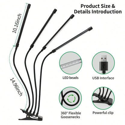 PARAKEET LED Plant Growth Lamp- 6 Head Clip Lamp, Red And Blue Light, With Timer And Dimming Function, Suitable For Indoor Succulent Seedling Cultivation And Supplementary Lighting.