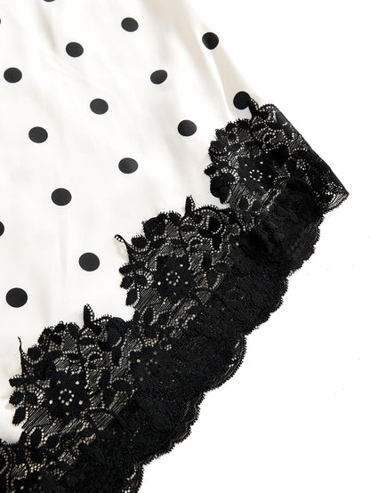 Pariaura Retro Polka Dot Lace Asymmetrical Satin Skirt, Suitable For Urban Commute, Dates, Light Social Occasions, Gentle And Elegant Style