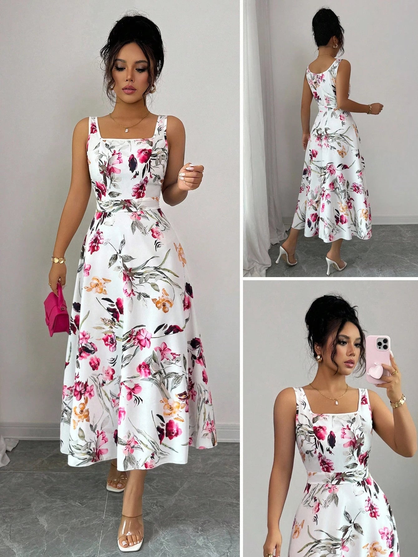 Pariaura Women's Fashionable Elegant Printed Waist Dress