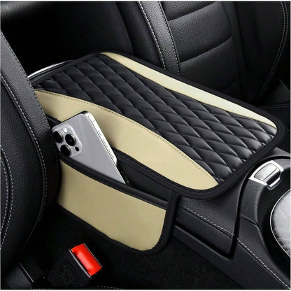 Patchwork Leather Center Console Covers, Upgraded Arm Rest Cover Car With Side Storage Pocket Car Organizer, Middle Console Cover Stylish Car Decoration Purple