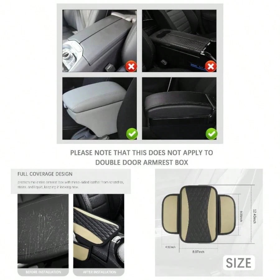 Patchwork Leather Center Console Covers, Upgraded Arm Rest Cover Car With Side Storage Pocket Car Organizer, Middle Console Cover Stylish Car Decoration Purple