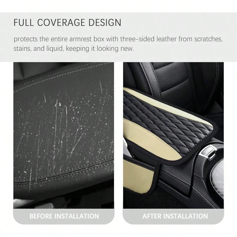 Patchwork Leather Center Console Covers, Upgraded Arm Rest Cover Car With Side Storage Pocket Car Organizer, Middle Console Cover Stylish Car Decoration Purple