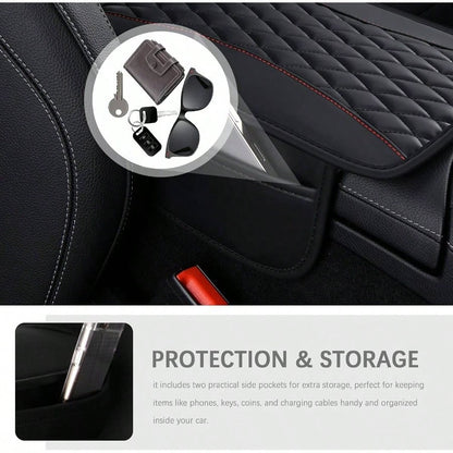 Patchwork Leather Center Console Covers, Upgraded Arm Rest Cover Car With Side Storage Pocket Car Organizer, Middle Console Cover Stylish Car Decoration Purple
