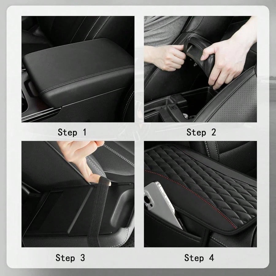 Patchwork Leather Center Console Covers, Upgraded Arm Rest Cover Car With Side Storage Pocket Car Organizer, Middle Console Cover Stylish Car Decoration Purple