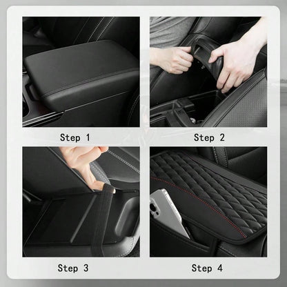 Patchwork Leather Center Console Covers, Upgraded Arm Rest Cover Car With Side Storage Pocket Car Organizer, Middle Console Cover Stylish Car Decoration Purple