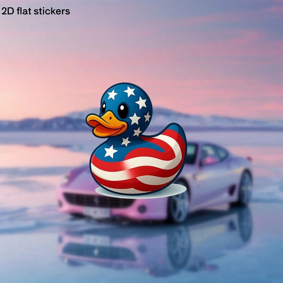 [Patriotic Car Stickers] 1pc 2D Flat Car Stickers Featuring A Patriotic Rubber Duck With Stars And Stripes- Car Stickers, Stickers, Perfect For Cars, Motorcycles, Laptops, Water Bottles, Refrigerator