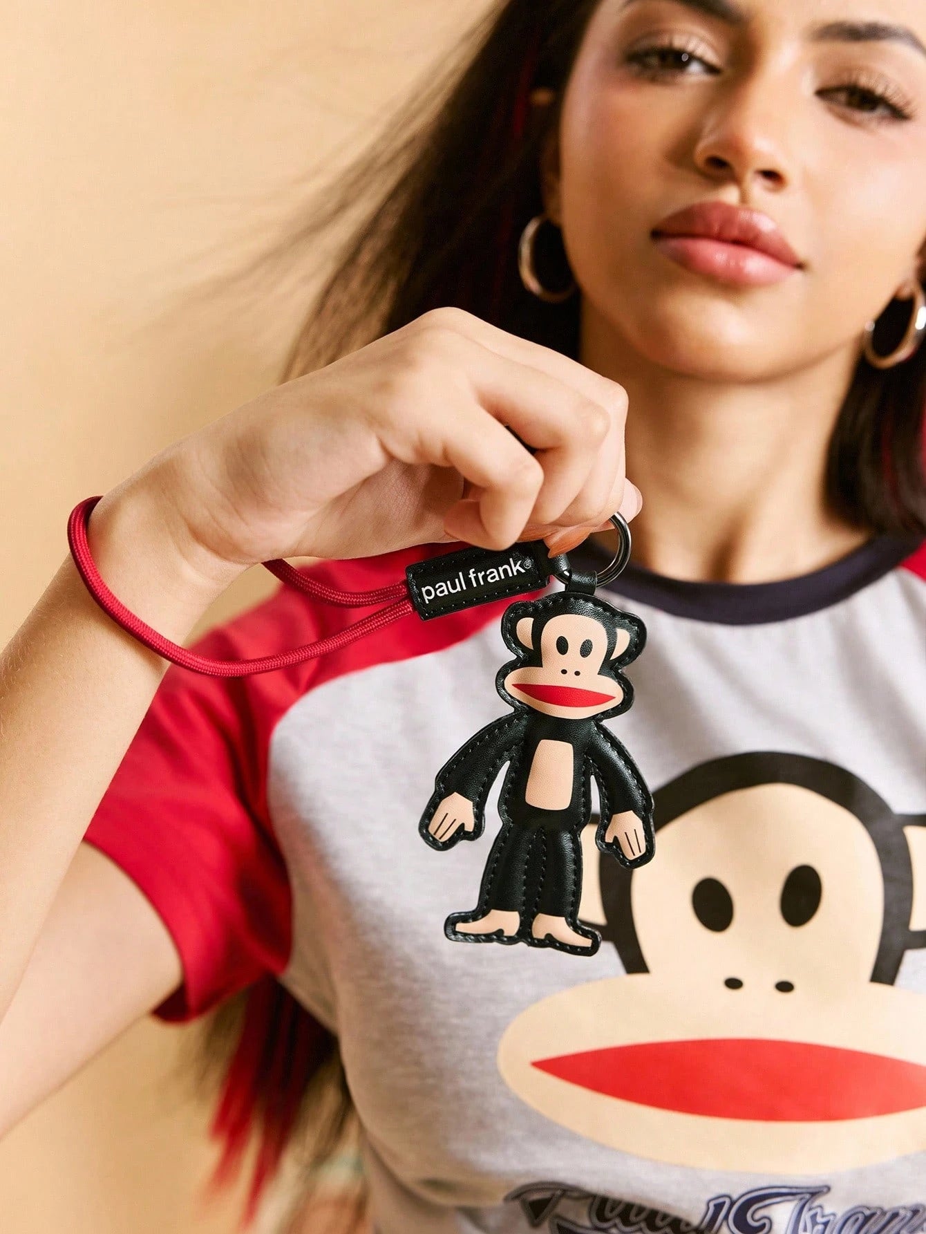 Paul Frank X 1pc Cartoon Character PU Leather Bag Charm, Keychain, Pendant- Monkey Design, & Fashionable, Can Decorate Bags, Clothes, Card Holders