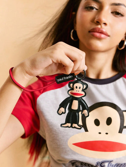 Paul Frank X 1pc Cartoon Character PU Leather Bag Charm, Keychain, Pendant- Monkey Design, & Fashionable, Can Decorate Bags, Clothes, Card Holders