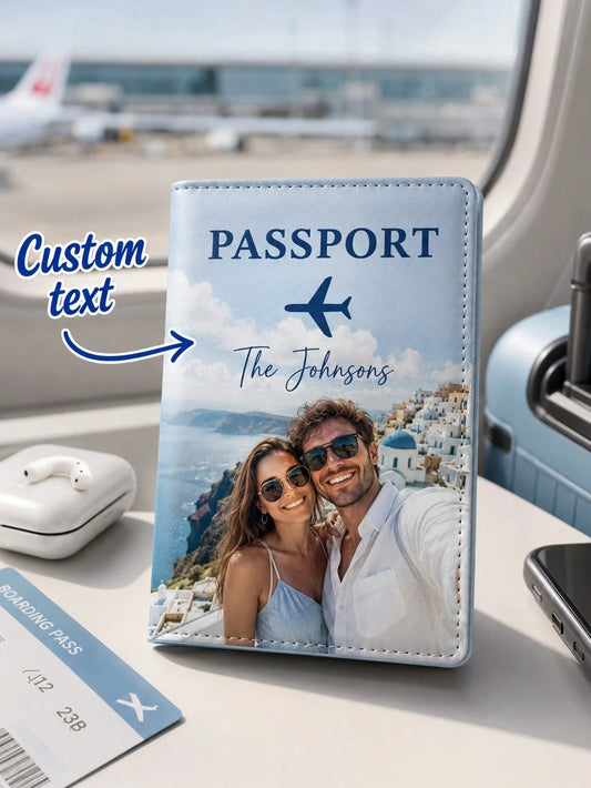 Personalized Photo Passport Cover, Customized Photo Passport Cover With Name, Travel Document Organizer, Couple Vacation Gift