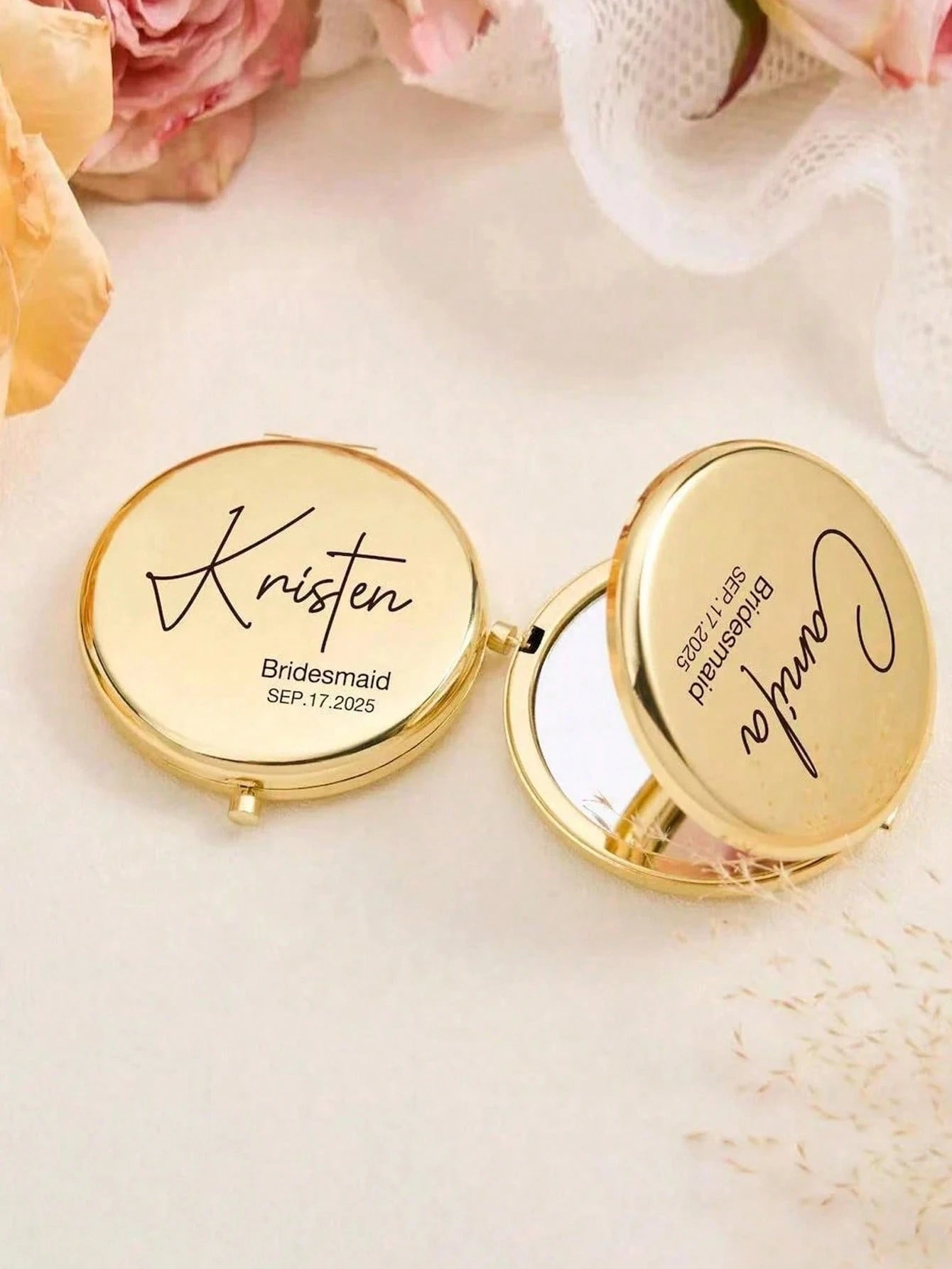 Personalized Small Makeup Mirror, Bridesmaid Gift, Birthday Floral Makeup Mirror, Women's Portable Mirror, Bridesmaid Thank You Gift, Wedding Party Gift, Fashion, Elegant, Casual, Minimalist, Personal