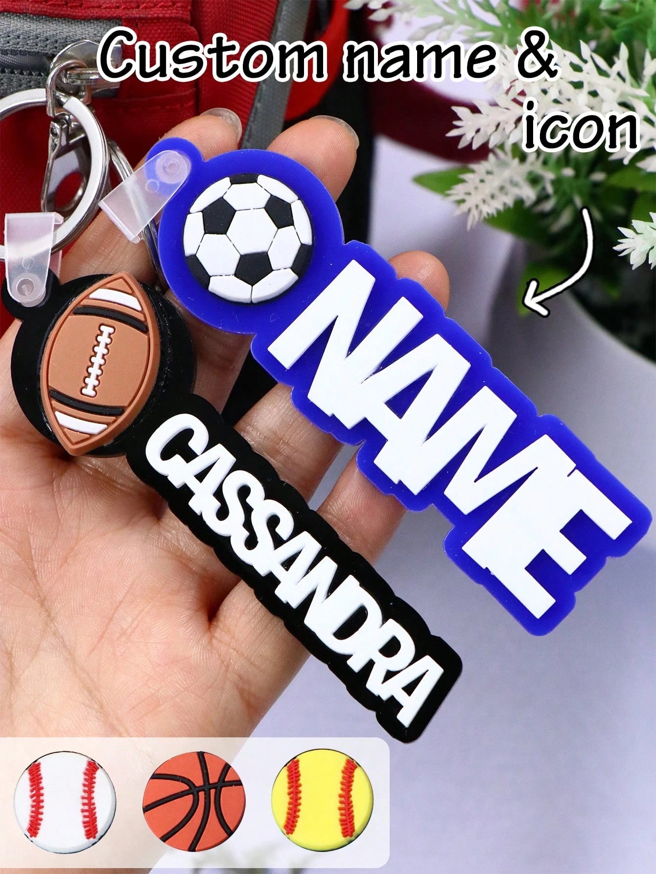 Personalized Sports Keychain With Icon, Football, Basketball, Baseball, Soccer, Backpack Letter Keychain, Ideal For Sports Team, Friends, Family, Birthday, Anniversary Gift, Memorabilia For Sports Fan