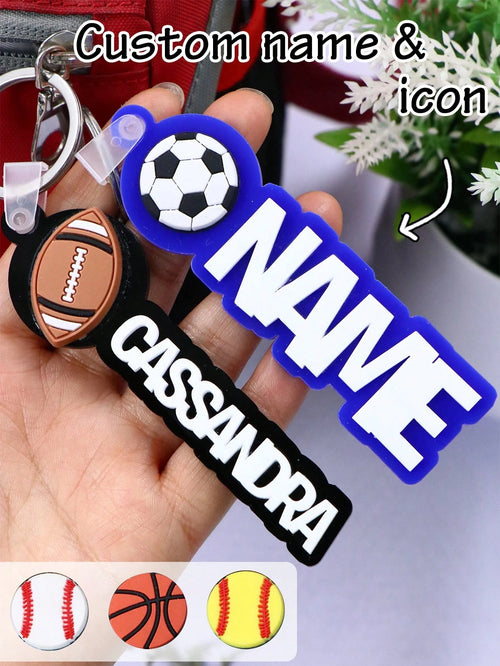 Personalized Sports Keychain With Icon, Football, Basketball, Baseball, Soccer, Backpack Letter Keychain, Ideal For Sports Team, Friends, Family, Birthday, Anniversary Gift, Memorabilia For Sports Fan
