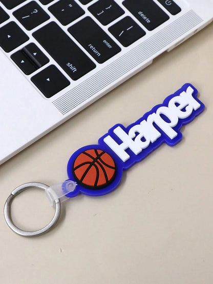 Personalized Sports Keychain With Icon, Football, Basketball, Baseball, Soccer, Backpack Letter Keychain, Ideal For Sports Team, Friends, Family, Birthday, Anniversary Gift, Memorabilia For Sports Fan